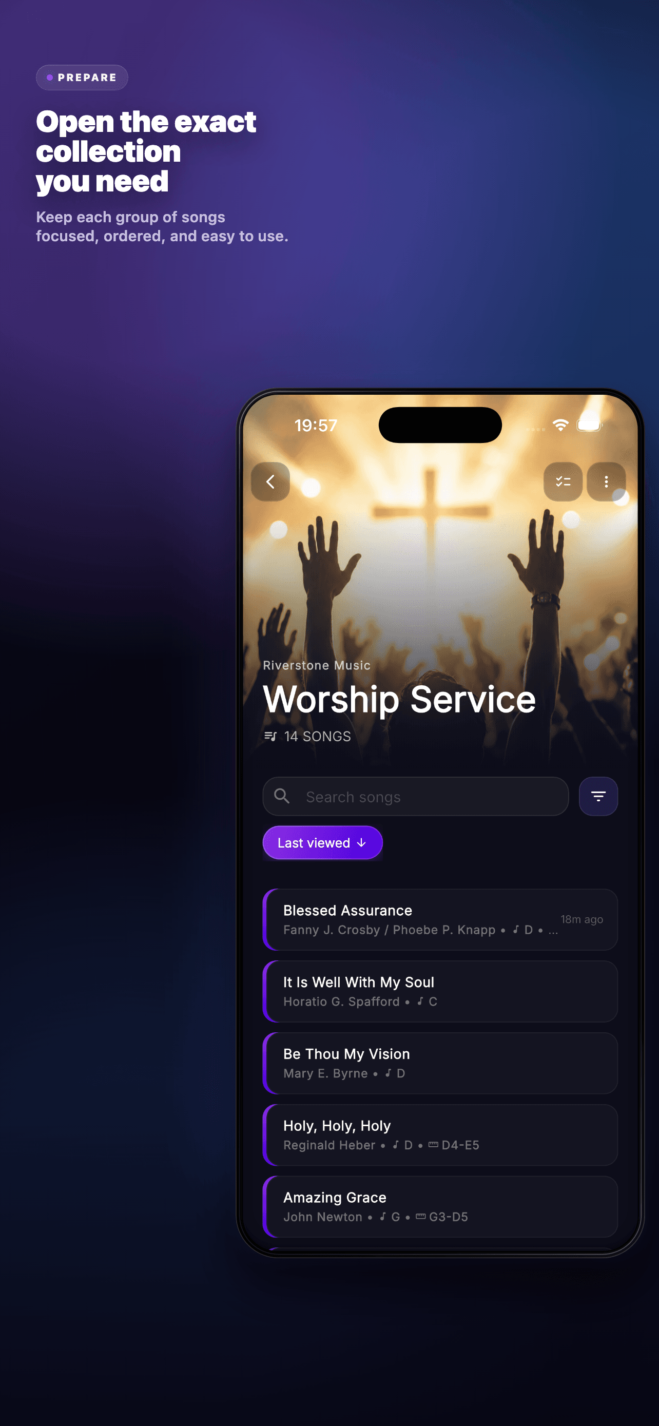 Songbook detail — Open a focused, ordered collection and jump straight to a song.